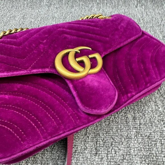 GUCCI GG Marmont Flap Purple Velvet Shoulder Bag 699-030625 - Picture 4 of 16